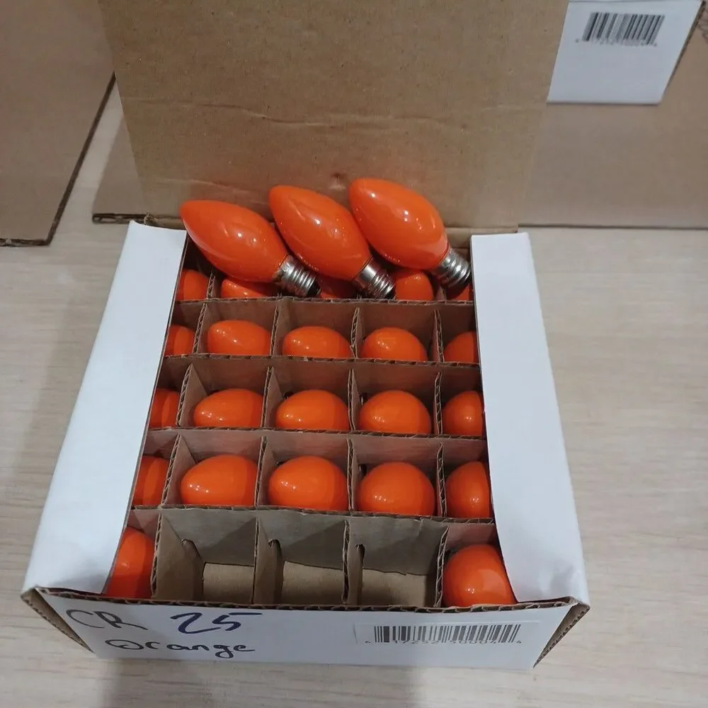 C7 5W Orange Box of 25 Replacement Bulbs Opaque 120v NOS Light Show Craft
